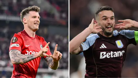 A split image of Lukas Bukler and John McGinn celebrating