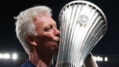 David Moyes with the Europa Conference League trophy