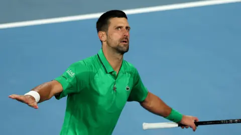 Novak Djokovic reacts during his Australian Open third-round win