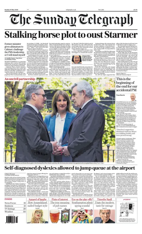 BBC "Stalking horse plot to oust Starmer" reads the headline on the front page of the Sunday Telegraph.