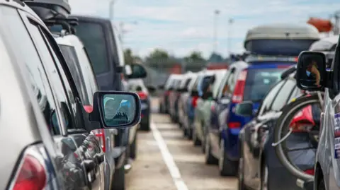 A stock images of two lanes of a traffic jam