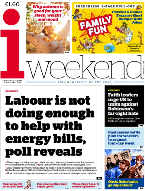 Front page of the i weekend