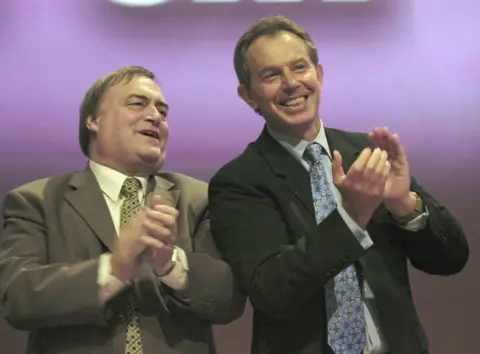 John Prescott and Tony Blair at the Labour Party annual conference in Brighton in 2004