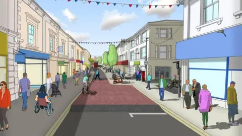 Devon County Council Artist impression of Queen Street, Newton Abbot