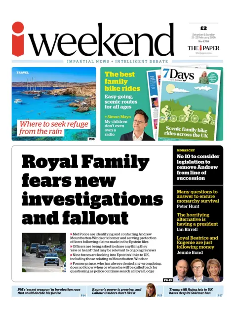 "Royal Family fears new investigations and fallout," reads the headline on the i Weekend.