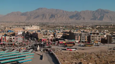 BBC/Nayyar Abbas An aerial view of Quetta with mountains seen in the distance