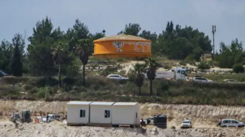 Portable building at the illegal Israeli settler outpost of Homesh, near the Palestinian village of Burqa, in the occupied West Bank (29 May 2023)