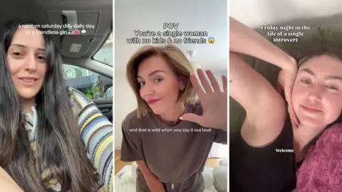 @lanasololife/@dramafreediaries/@devonandwillo Composite image of three women from left to right: a woman with long hair dressed in a yellow, blue and white striped blouse, a woman with short hair dress in a brown T-shirt waving, and a woman dressed in a black tank top lying on a pink pillow