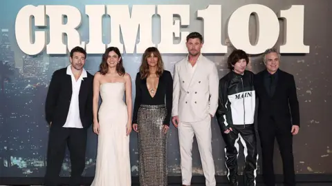 Getty Images Bart Layton, Monica Barbaro, Halle Berry, Chris Hemsworth, Barry Keoghan and Mark Ruffalo attend the European Gala Screening for Amazons: CRIME 101 at Odeon Luxe Leicester Square on January 28, 2026 in London, England