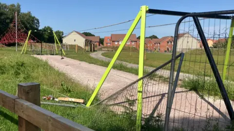The play park remains unfinished and the whole area is fenced off