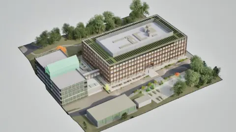 J.P. Morgan An artist's impression of the new office building and car park.