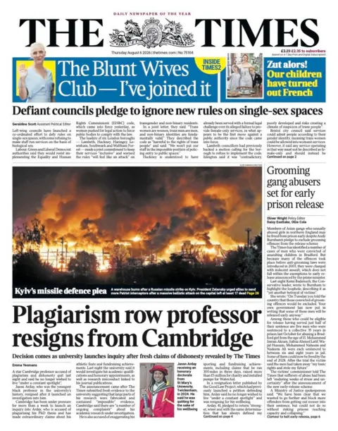 BBC "Plagiarism row professor resigns from Cambridge" reads the headline on the front page of the Times.