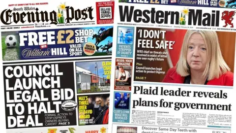 South Wales Evening Post and Western Mail front pages