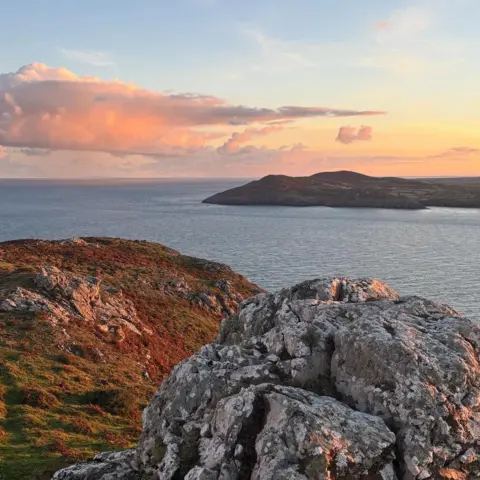 Lois Roberts Sunsetting over a part of Bardsey Island.