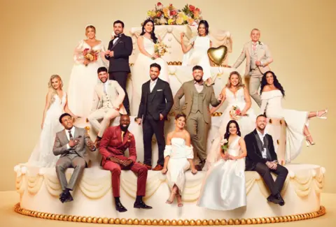 Channel 4 MAFS cast sitting on a wedding cake