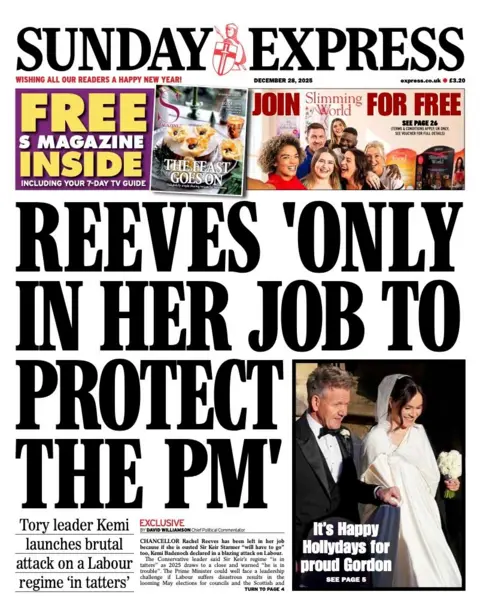 The headline on the front page of the Sunday Express reads: "Reeves 'only in her job to protect the PM".