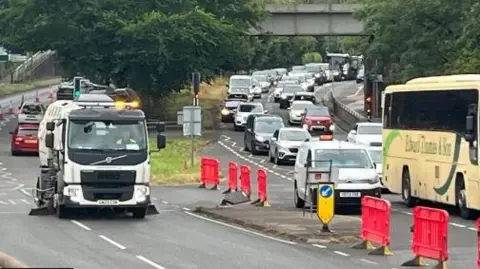 Julia Gregory/BBC Roads closed due to the oil spill