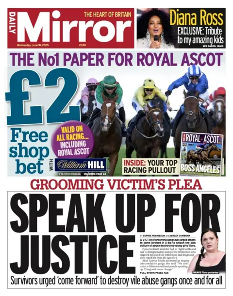The headline on the front page of the Daily Mirror reads: "Speak up for justice".