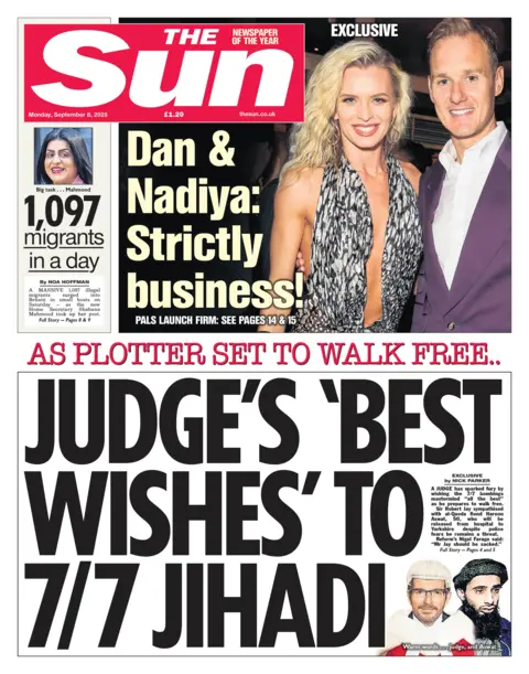 The headline on the front page of the Sun reads: "Judge's 'best wishes' to 7/7 Jihadi". 
