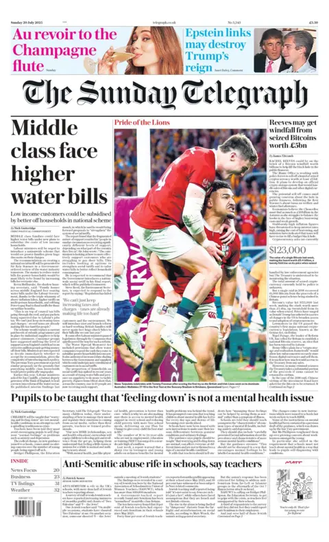 "Middle class face higher water bills" reads the headline on the front page of The Daily Telegraph.