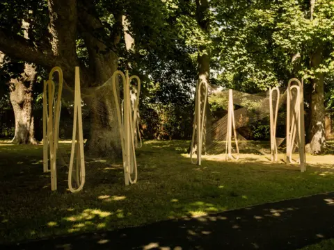 Ross Fraser McLean The Nest is an art installation between the trees at a North Berwick Park