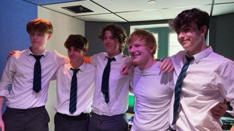 Ed Sheeran with music students