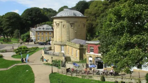 The Rotunda Museum in Scarborough as seen from up the top of a hill. 