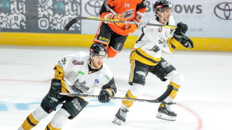 Victor Bjorkung and Adam Johnson playing together for Nottingham Panthers
