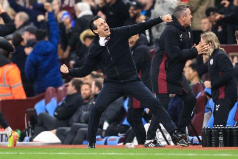 Aston Villa manager Unai Emery celebrates 