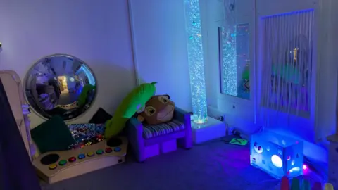 Cindy Jenkins A sensory room in the SNAP unit, decorated with calming sensory lights and toys.