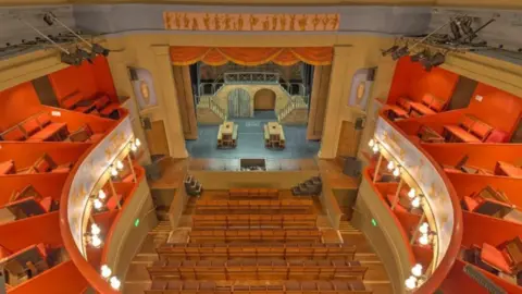 An aerial shot of the inside of Theatre Royal in Bury St Edmunds