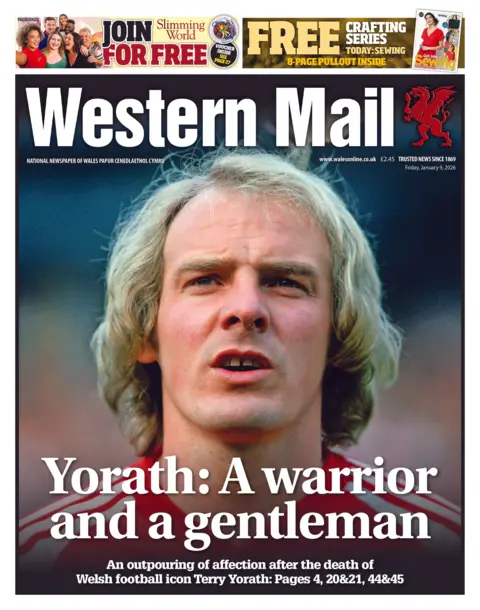 Western Mail Front page of the Western Mail. The headline reads Yorath: A warrior and a gentleman - an outpouring of affection after the death of Welsh football icon Terry Yorath