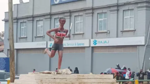 A statue of an athlete in Kenyan city of Eldoret