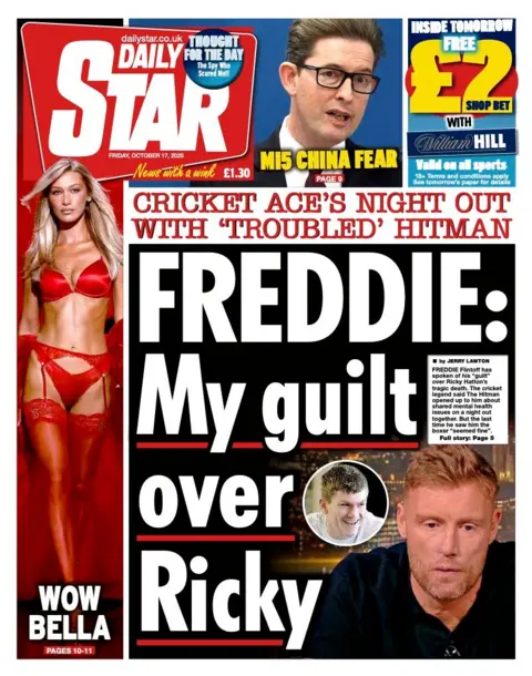 The headline on the front page of the Star reads: "Freddie: My guilt over Ricky".