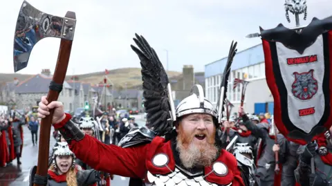 Lynden Nicolson the Guizer Jarl, and his Squad appear in full regalia at Up Helly Aa, Europe's largest fire festival marking the end of the yule season, in Lerwick, Shetland Islands, Britain, January 27, 2026