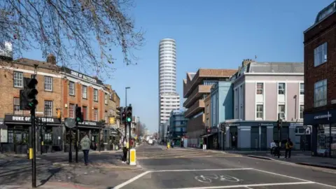 Farrells A computer-generated image of the proposed tower as seen from a local residential area 