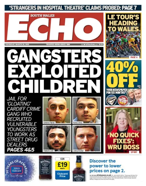 South Wales Echo The South Wales Echo splashes with: "Gangsters exploited children"