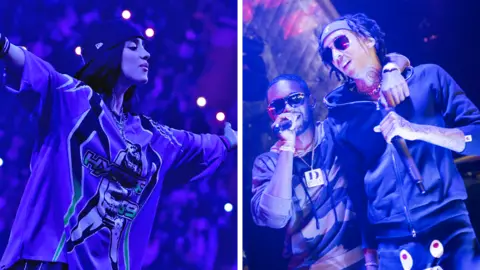 Getty Images for Live Nation/Redferns Billie Eilish performs onstage during "Hit Me Hard And Soft: The Tour" at Kaseya Center on October 09, 2025 in Miami, Florida. Young Adz and Dirtbike LB of D-Block Europe perform onstage at o2 Academy Islington on October 24, 2018 in London, England.  