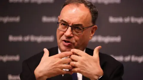 Getty Images Andrew Bailey, governor of the Bank of England, speaking at a press conference