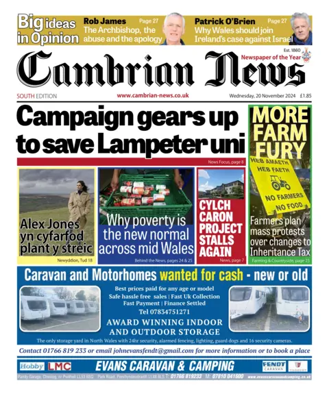 Cambrian News Front page of the Cambrian News