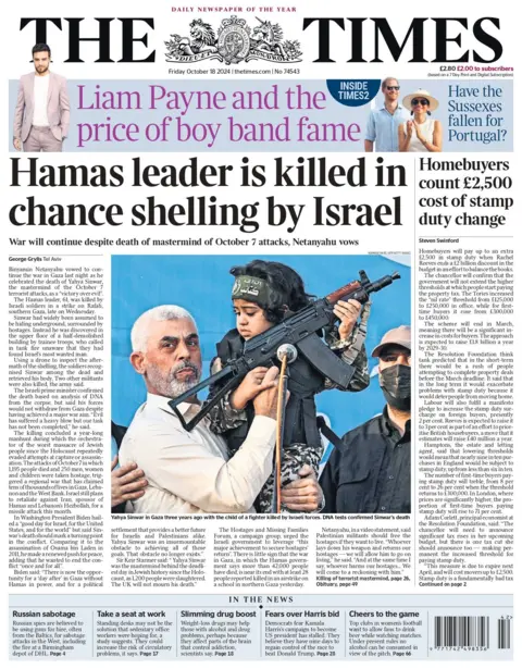 The front page of The Times. 