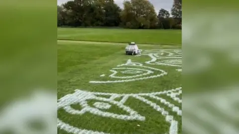 University of Leicester Robot line marker with a paisley outline.