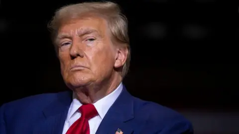 Getty Images Former U.S. President and current Republican Presidential nominee Donald Trump speaks about the economy, inflation, and manufacturing during a campaign event at Alro Steel on August 29, 2024 in Potterville, Michigan.