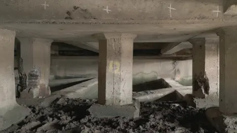 Hull City Council Damaged concrete columns under Drypool Bridge in Hull