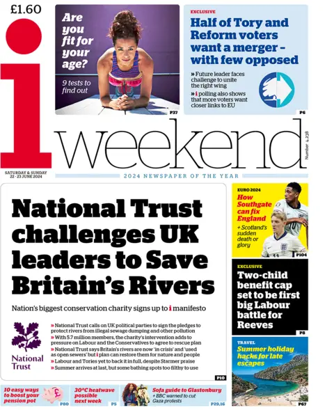 the I weekend headline: "National Trust challenges UK leaders to Save Britain’s Rivers"