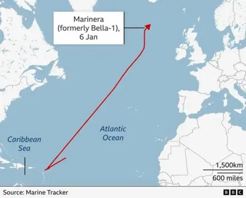 Een kaart van de Atlantische Oceaan