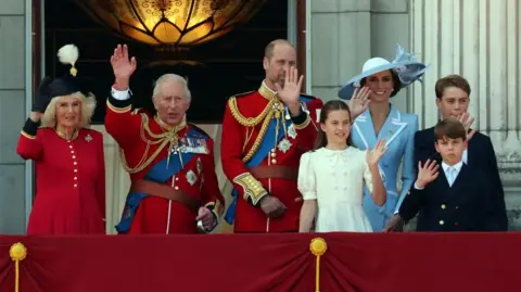  Queen Camilla and the King, the Prince and Princess of Wales, and Princess Charlotte, Prince George and Prince Louis