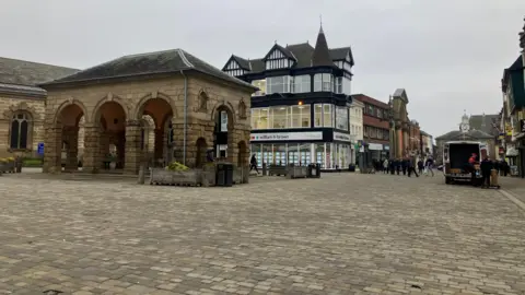Elizabeth Baines / BBC An empty town square in Pontefract