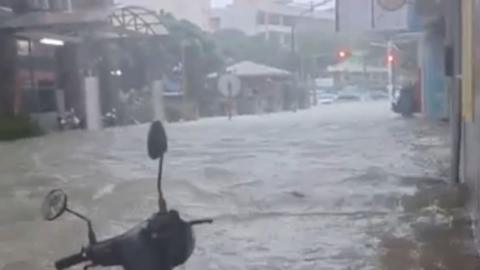 Heavily flooded street in Taiwan