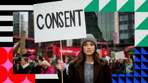 Channel 4 A picture of Vicky Pattison holding a "consent" placard